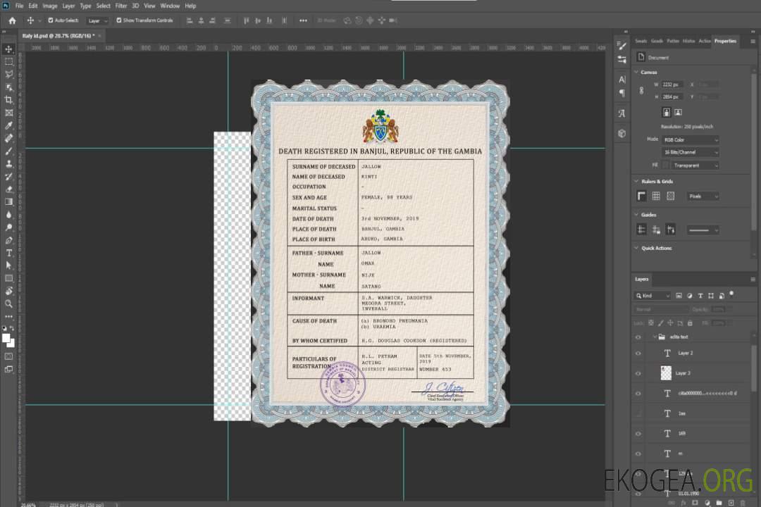 Modèle PSD de certificat de décès en Gambie template